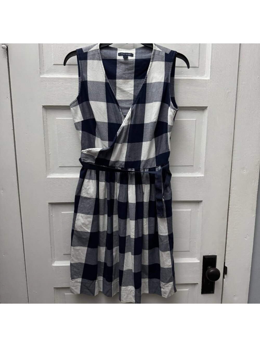 Tommy Hilfiger Dress Womens 2 Blue White Buffalo Check Wrap Tie Cotton - Picture 1 of 9